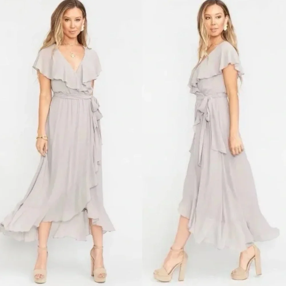 Show Me Your MuMu Light Gray Asymmetrical Dress Flowy Ankle Length Dress Size M - Picture 1 of 9
